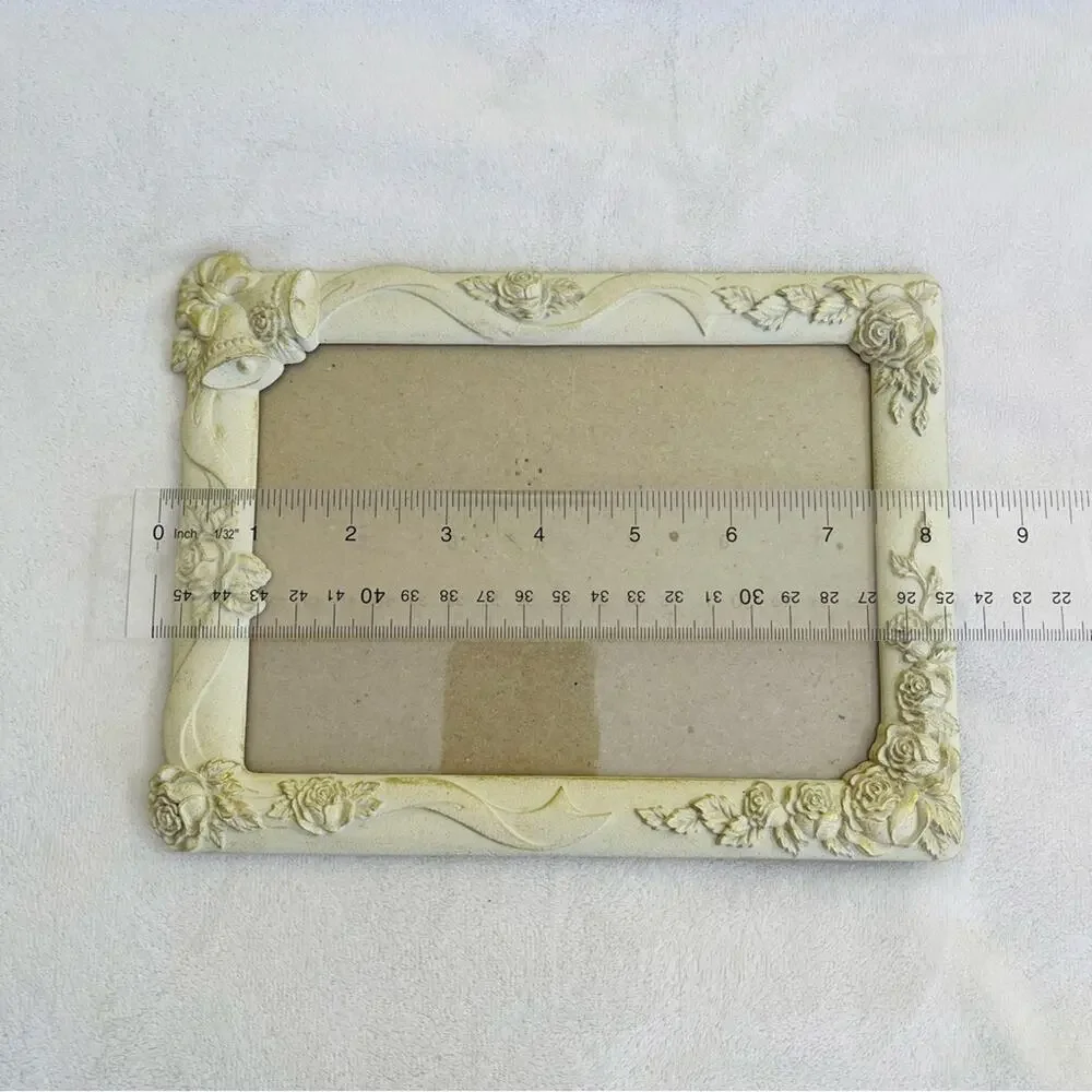Vtg Retro Photo Picture Frame Wedding Anniversary Bridal Roses Easel Back